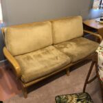 Redone Wheat.  $1750, lightly used. Wood/finish excellent. Upholstery could be updated. The back cushions are the original spring filled, the seat cushions are newer foam rubber. M369 Aristocraft sofa