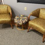 newer upholstery and wood refinished darker. Condition of wood is fair to good. $1850/ sale $1400